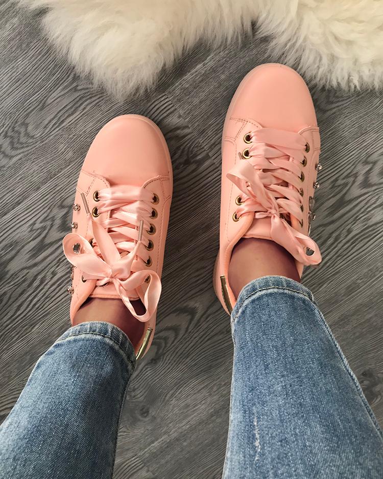 

Shiny Embellished Low Top Sneakers, Pink