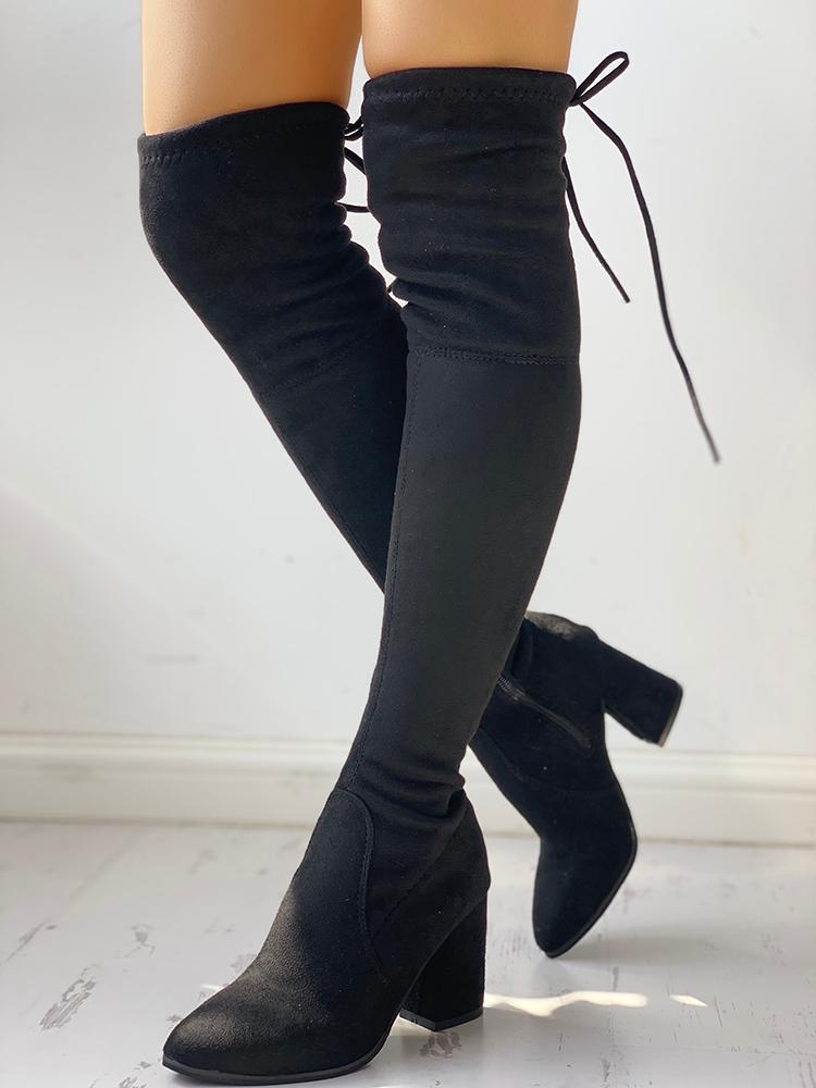 

Suede Tie Back Chunky Heeled Over Keen Boots