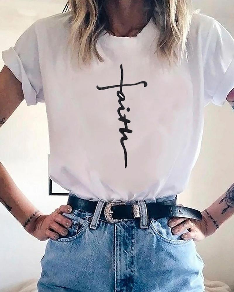 

Letter Pattern Print Casual T-shirt, White