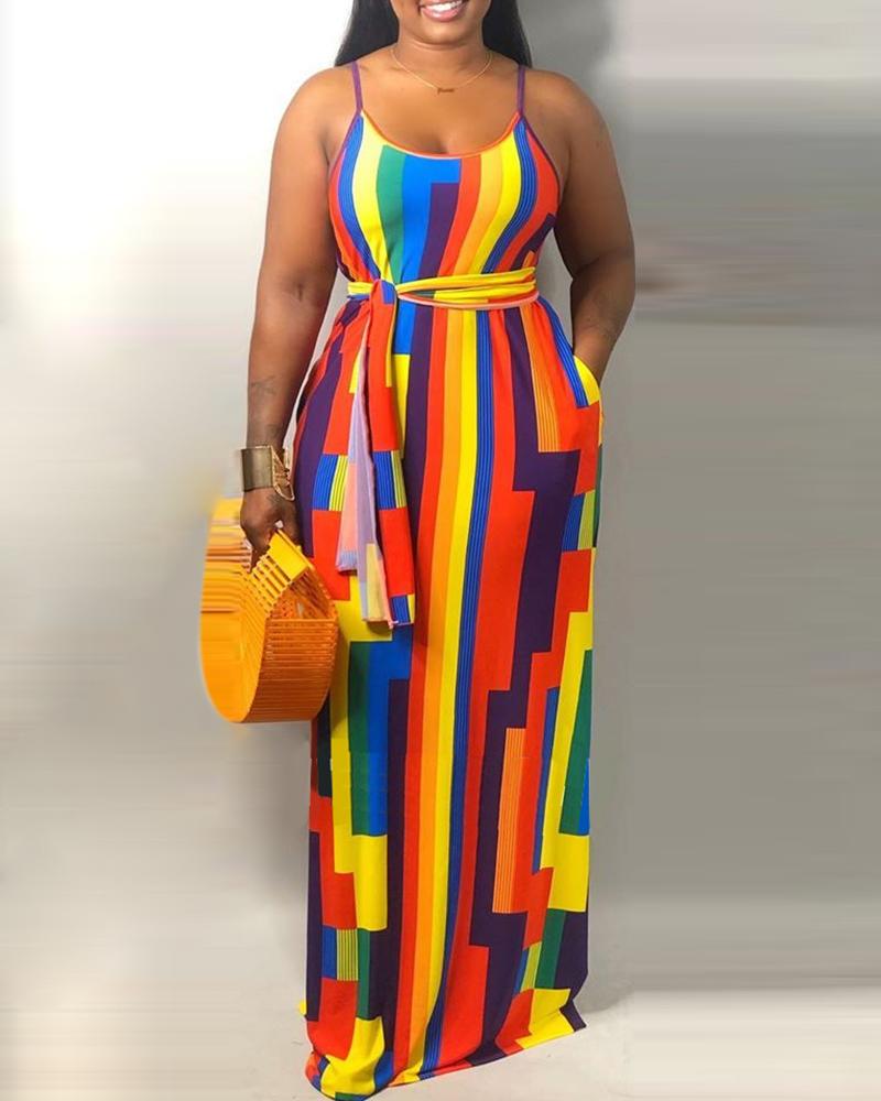 

Colorful Spaghetti Strap Casual Dress, Multicolor