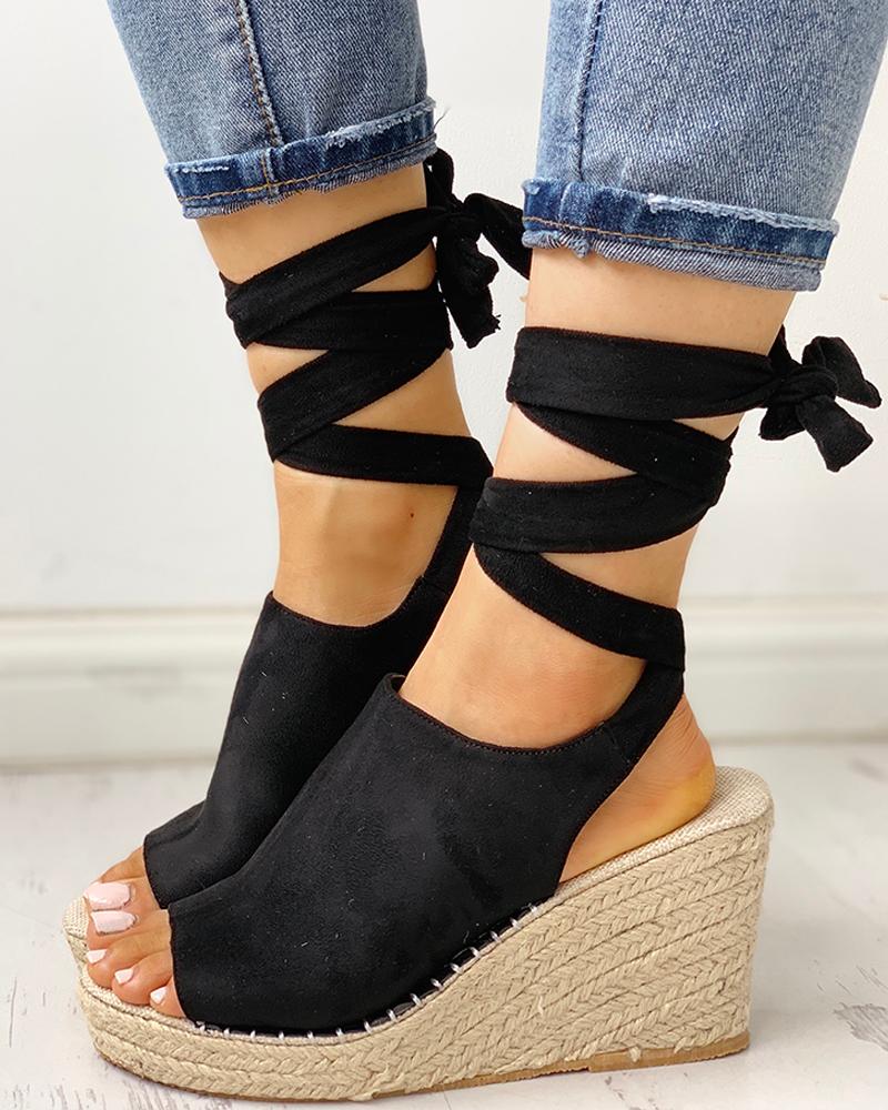 

Bandage Design Espadrille Wedge Shoes, Black