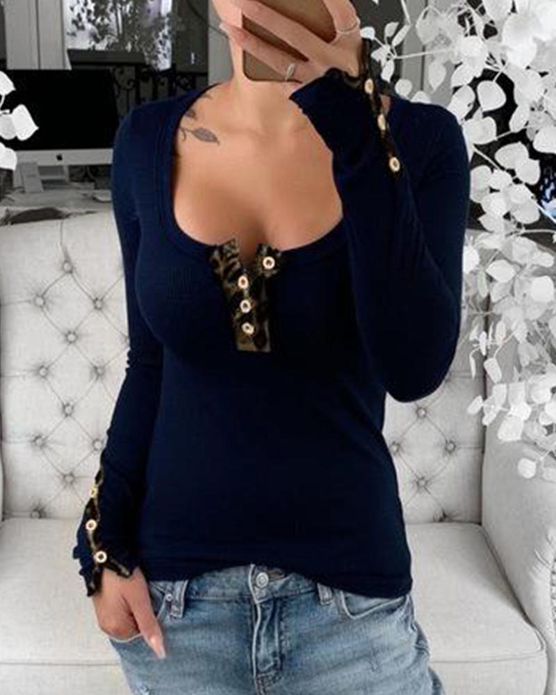 

Square Neck Button Front Rib Top, Blue