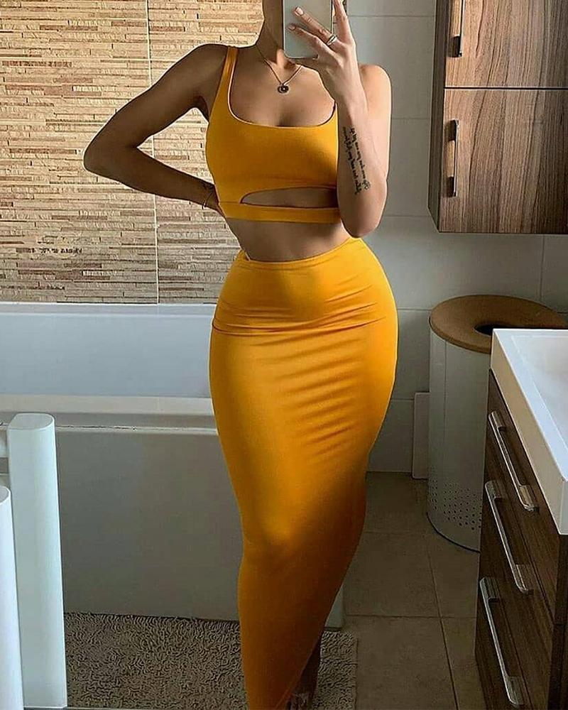 

Cut Out Crop Top & Skirt, Yellow