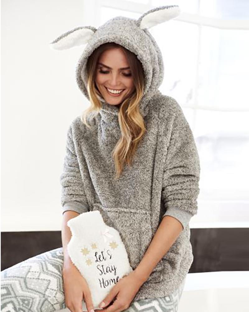 

Fuzzy Rabblit Teddy Hooded Top, Gray