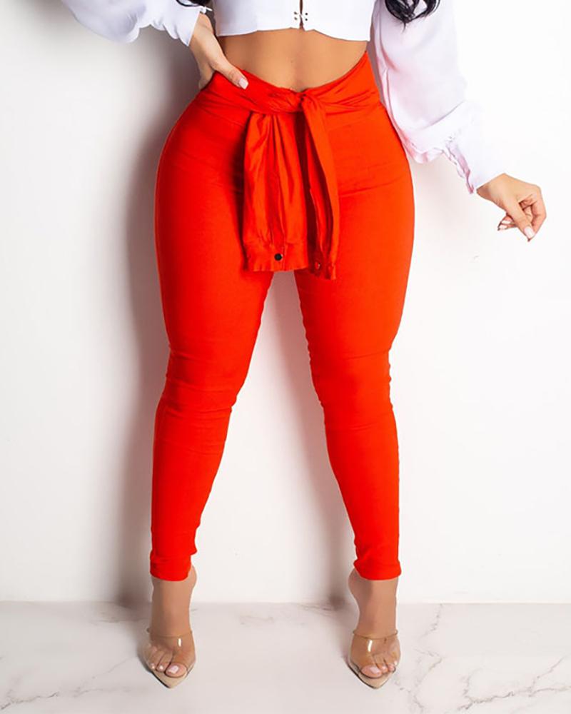 

Solid High Waist Pants, Red