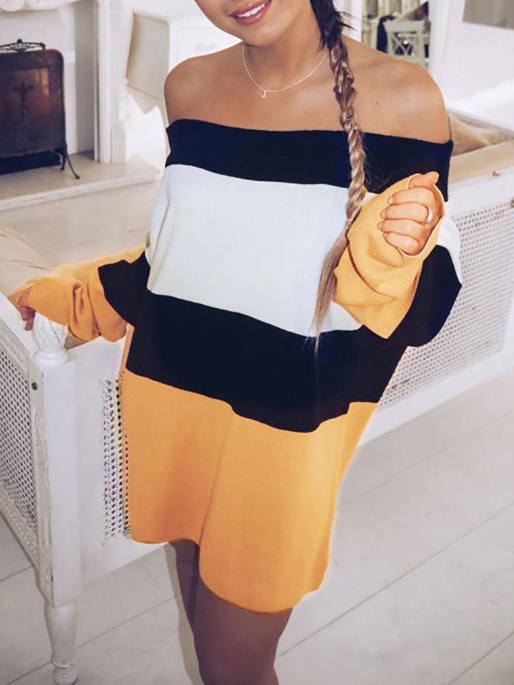 

Off Shoulder Contrast Color Loose Dress, Yellow
