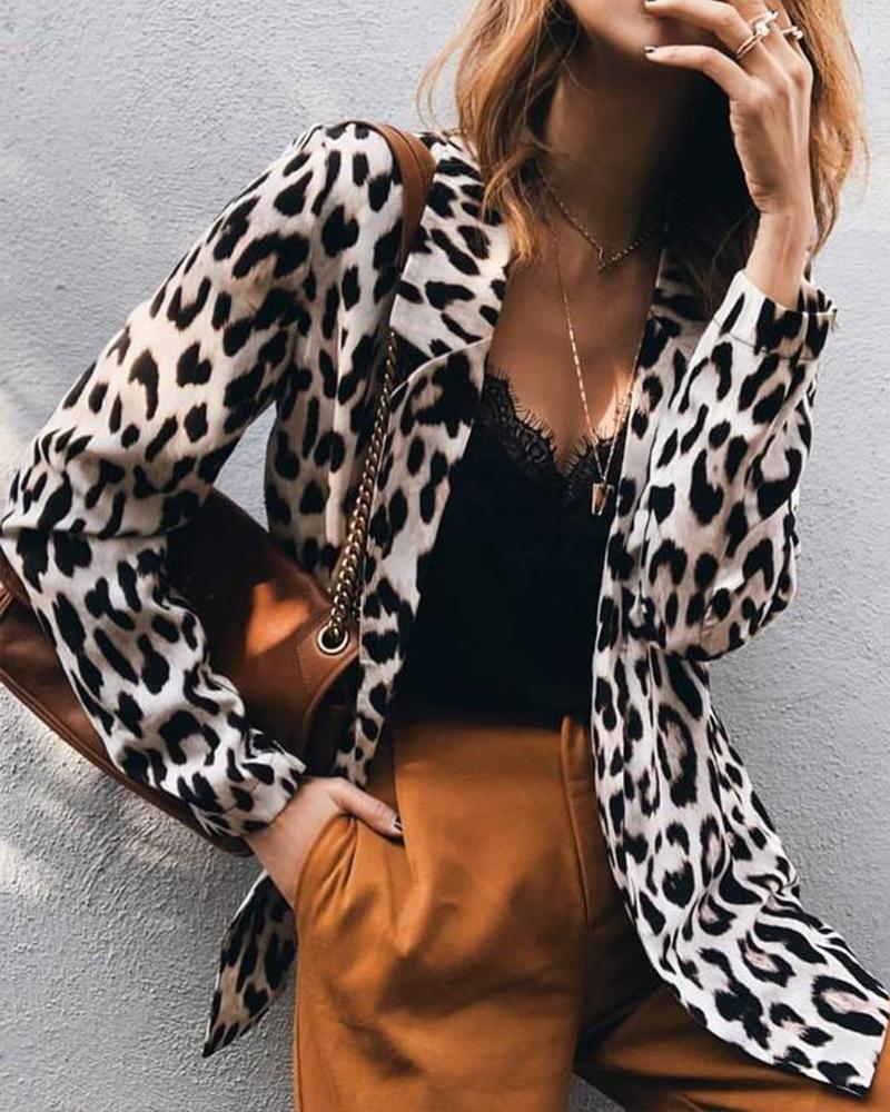 

Leopard Open Front Sweater Blazer