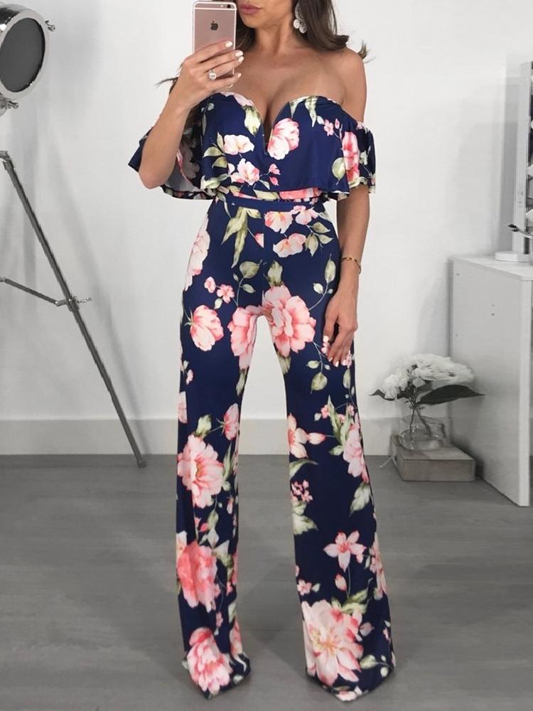 

Flounce Off Shoulder Floral Belted Petite Jumpsuits, Multicolor