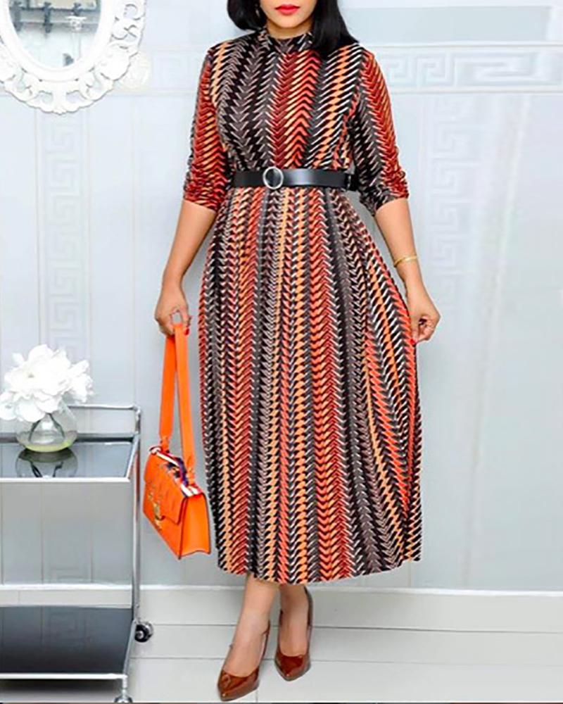 

Print Half Sleeve Maxi Dress With Belt