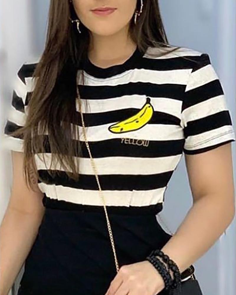 

Striped Print Casual T-shirt, Black