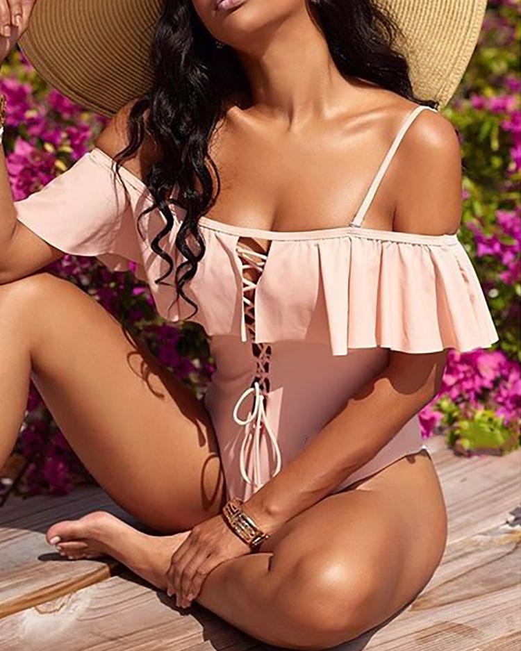 

Sexy Lace-up Frilled One-piece, Pink