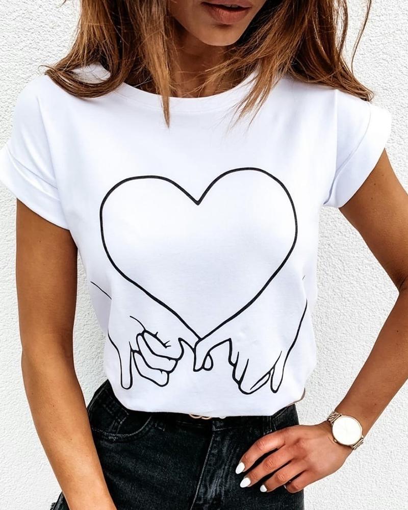 

Heart Finger Print Casual T-shirt, White