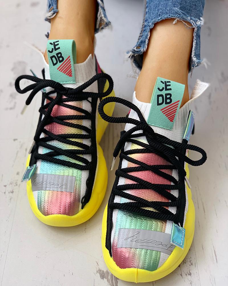 

Knitted Breathable Lace-Up Casual Sneakers, White