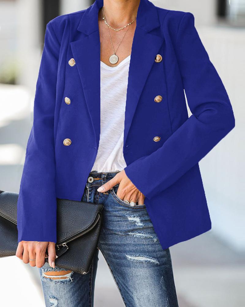 

Double Breasted Plain Casual Blazer Coat, Blue