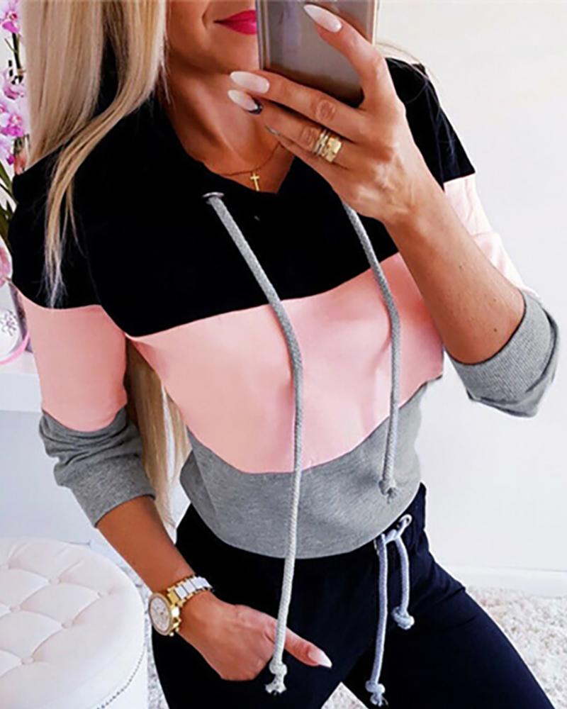 

Hooded Drawstring Colorblock Insert Sweatshirt, Black