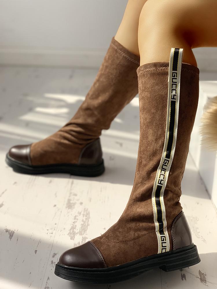 

Suede Striped Tape Splicing Boots, Khaki