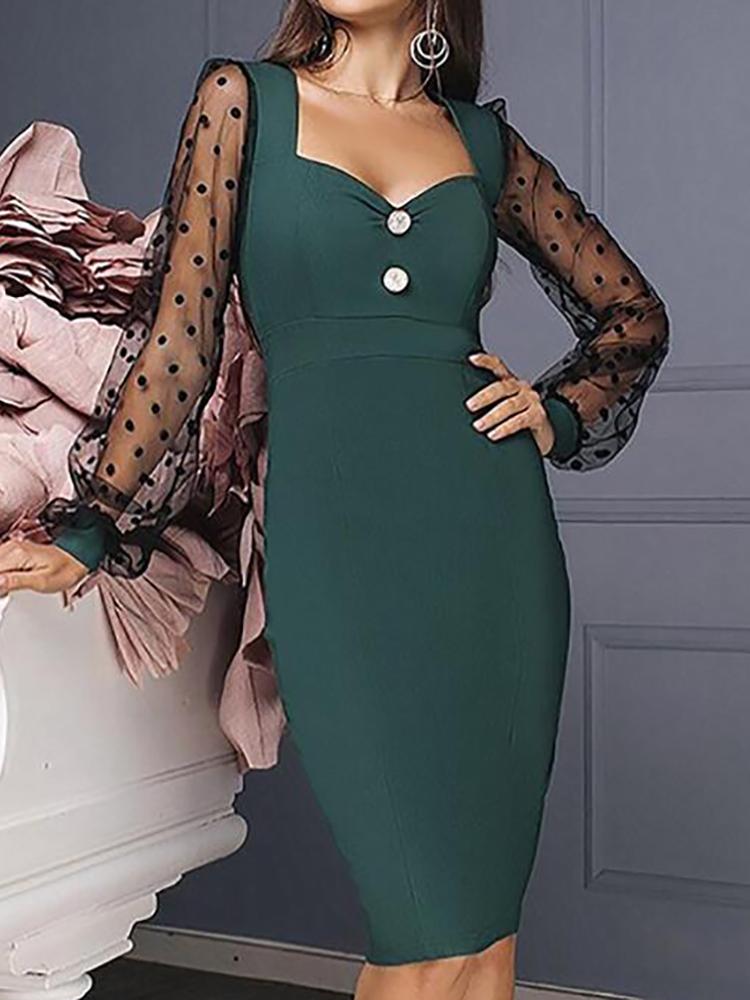

Dot Mesh Sleeve Insert Midi Dress