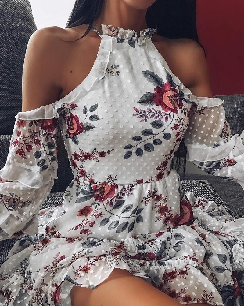 

Cold Shoulder Floral Mini Dress, White