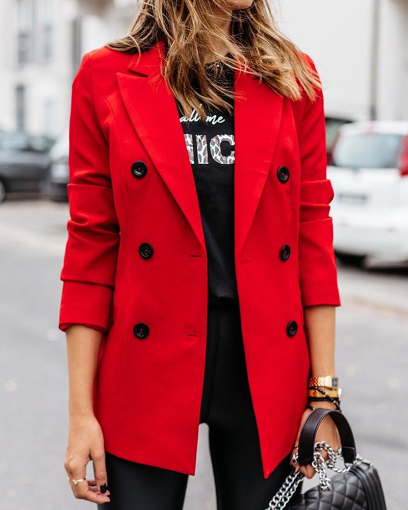 

Solid Double Breasted Blazer Coat, Red