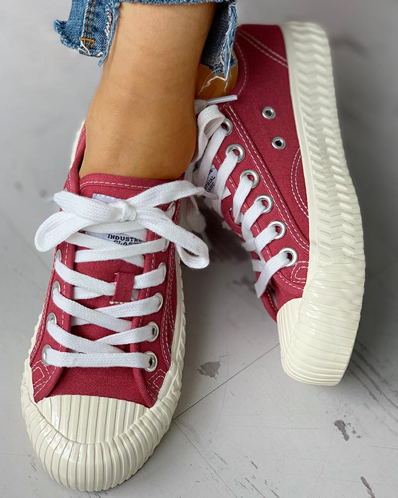 

Colorblock Casual Lace-Up Sneakers, Red