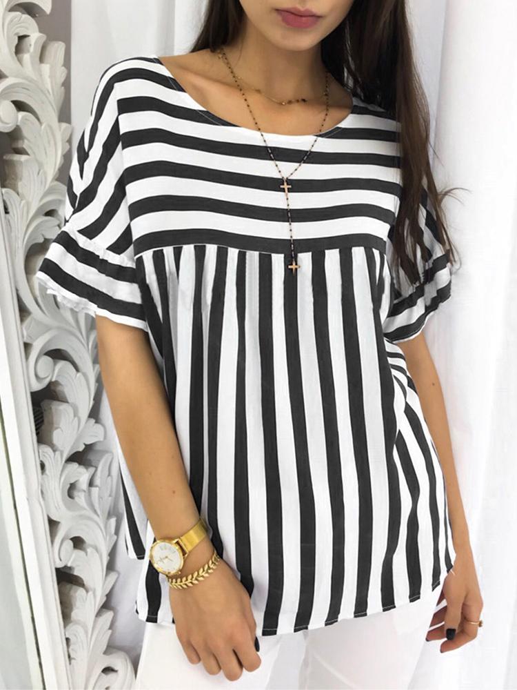 

Casual Striped Ruffles Sleeve Loose Top