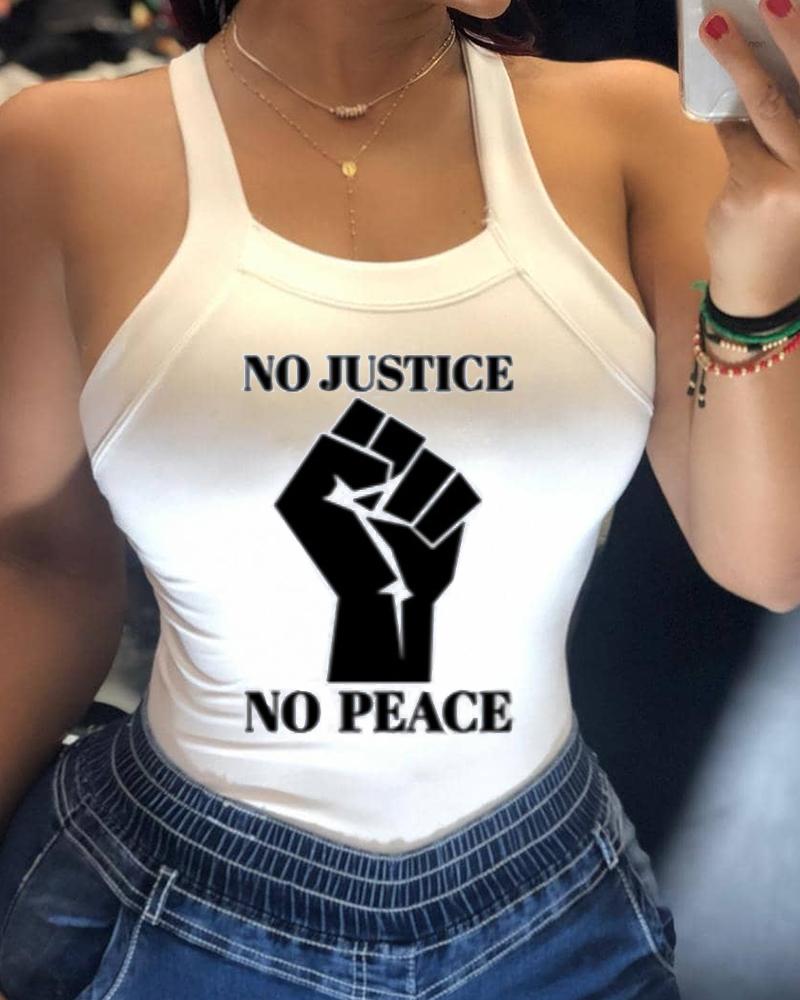 

Letter Print Bowknot Design Backless Top, White