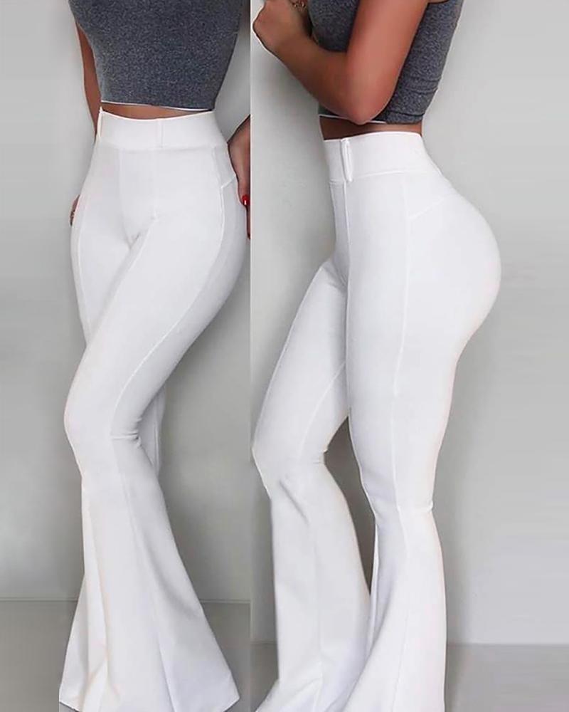 

Solid High Waist Bell-bottomed Pants