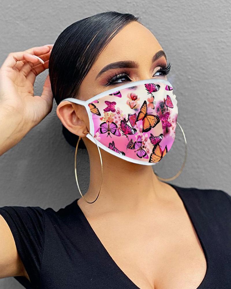 

Butterfly / Floral Print Breathable Mouth Mask Washable And Reusable, Style21