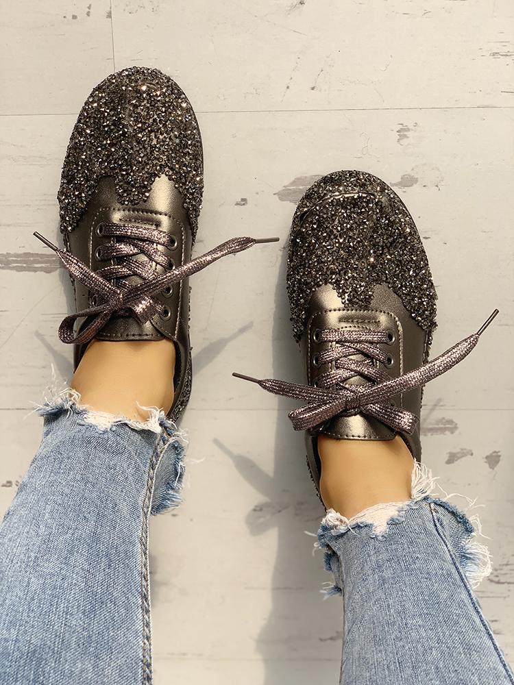 

Sequins Embellished Lace-Up Sneakers