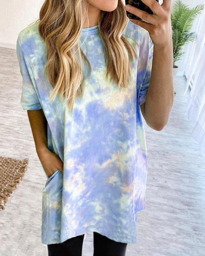 

Tie Dye Pocket T-Shirt Dress, Blue