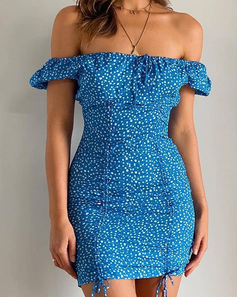 

Floral Dot Off Shoulder Dress, Blue