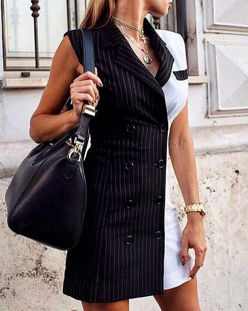 

Striped Colorblock Double Breasted Blazer Dress, Black