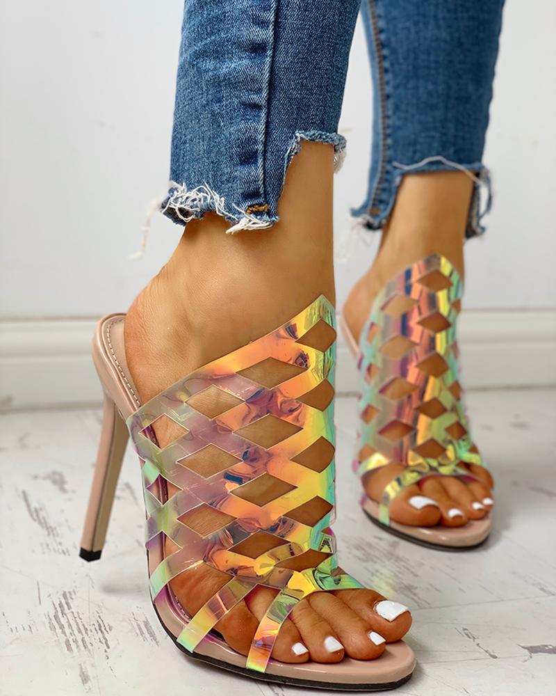 

Crisscross Hollow Out Thin Heeled Sandals, Multicolor