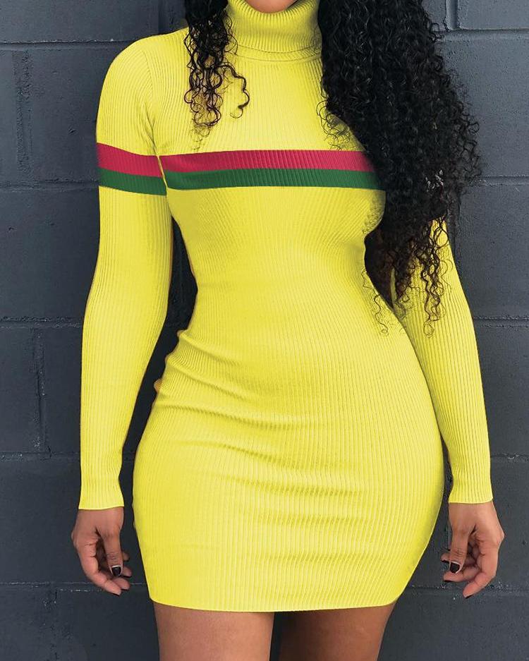 

Stripes Tape High Neck Mini Dress