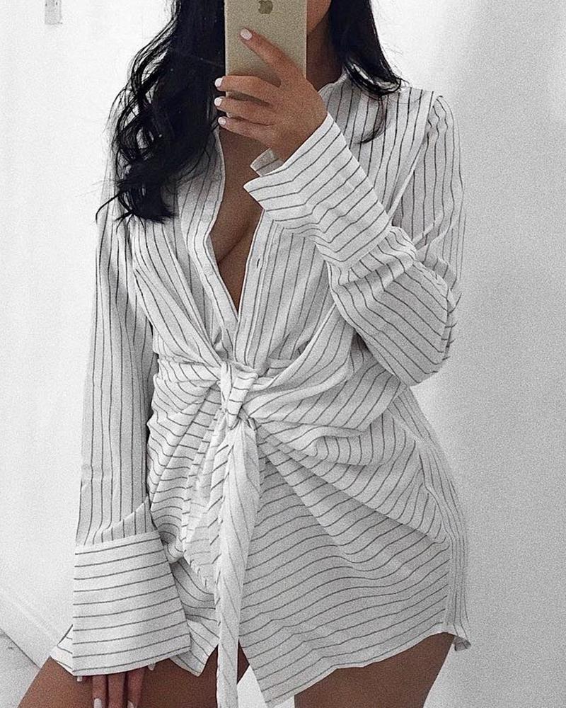 

Striped Twist Knotted Front Shirt Dress