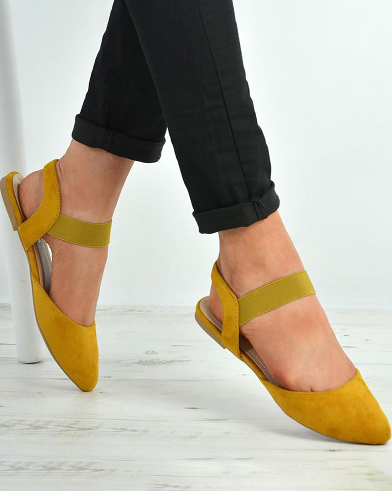 

Suede Pointed Toe Slingback Flat Shoes, Yellow