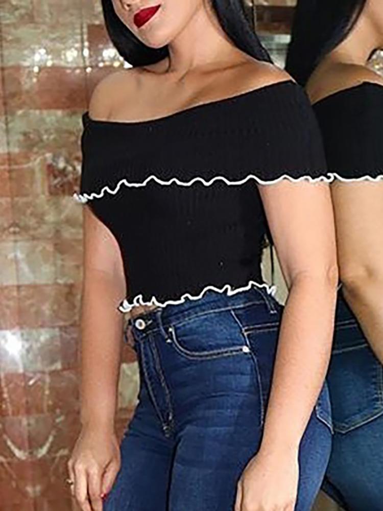 

Contrast Binding Off Shoulder Blouse, Black