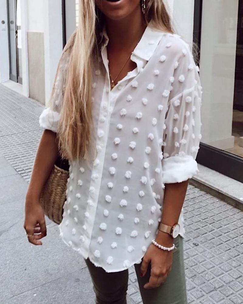

Solid Applique Turn-Down Collar Shirt