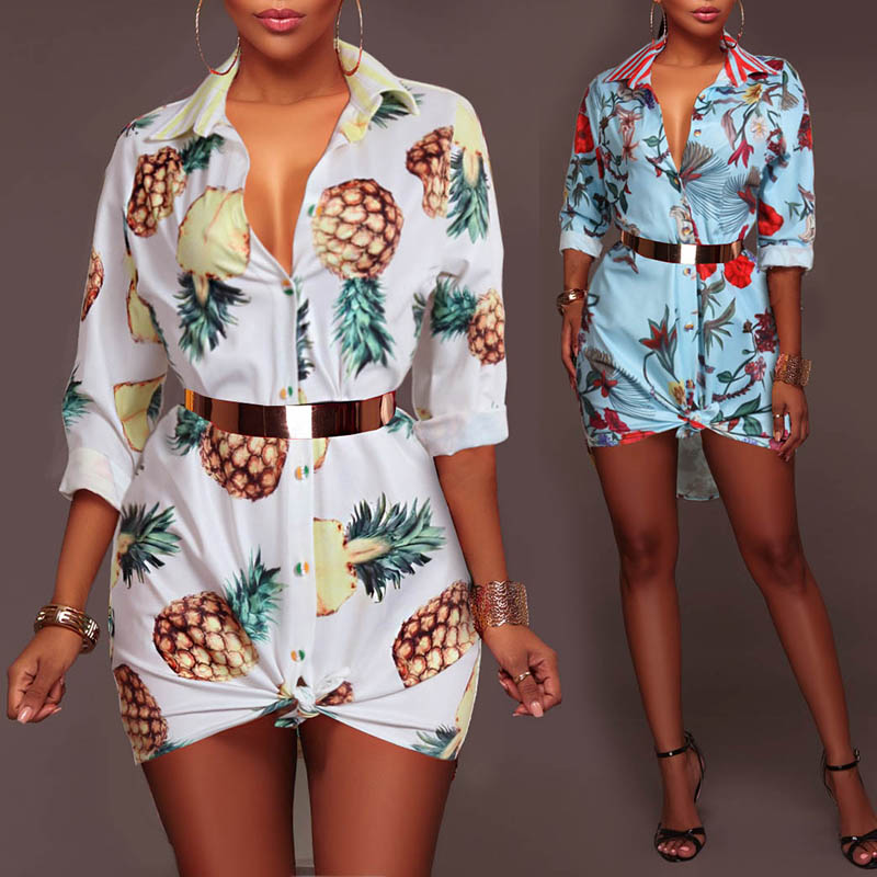 

Multicolor Print Casual Shirt Dress