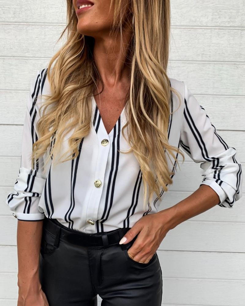 

Striped Single Breasted Casual Shirt, White