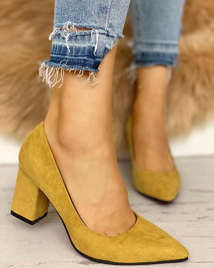 

Suede Pointed Toe Chunky Heels, Yellow