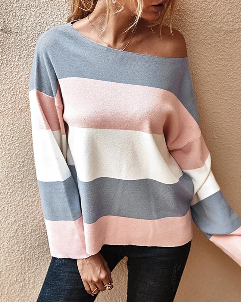 

Colorblock Long Sleeve Knitted Top, Gray