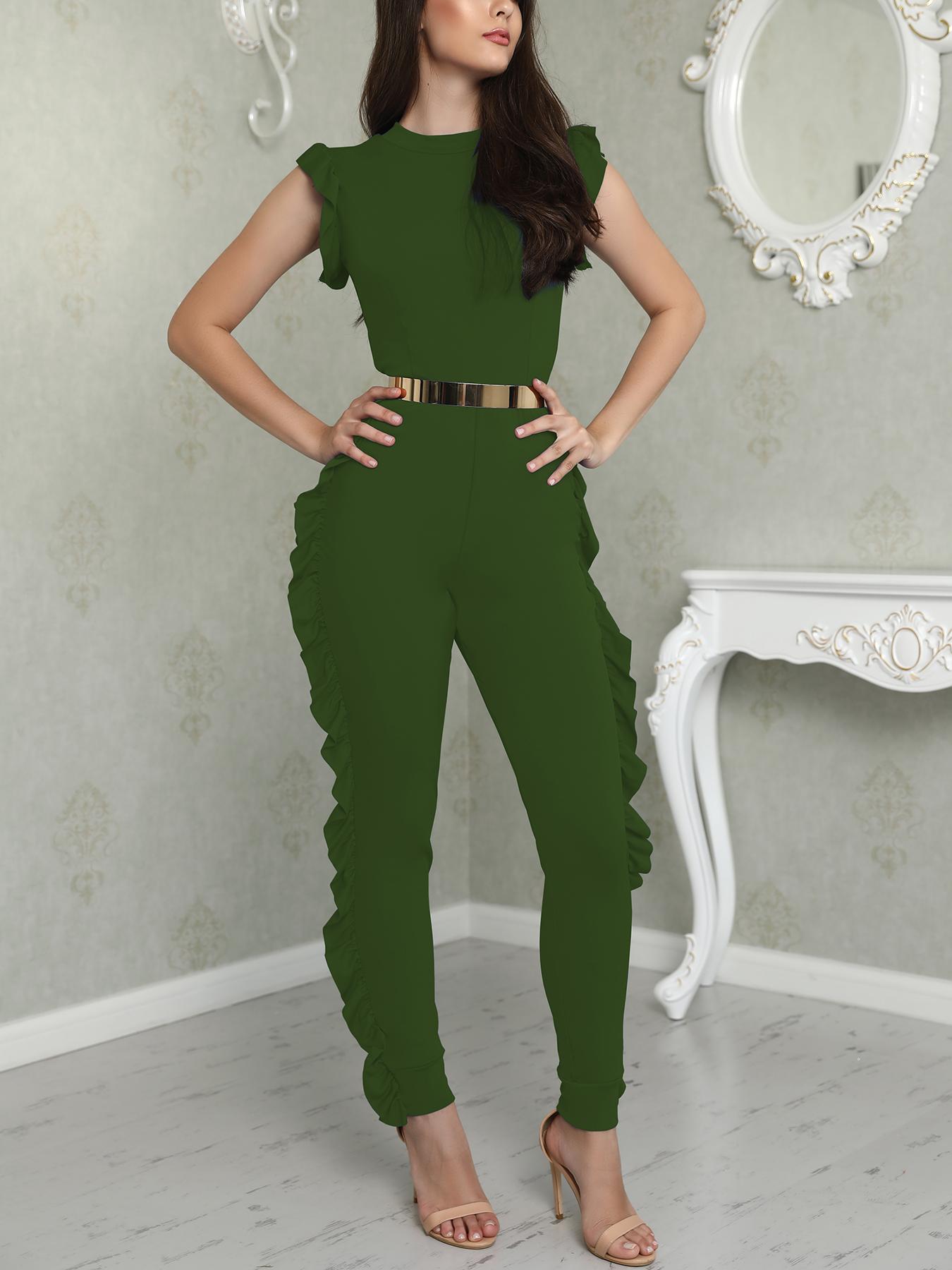 

Reversible Solid Ruffled Patchwork Skinny Jumpsuit