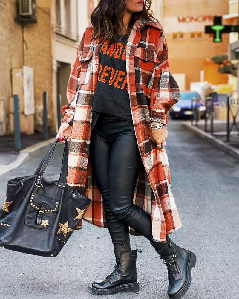 

Plaid Button Front Longline Coat, Orange