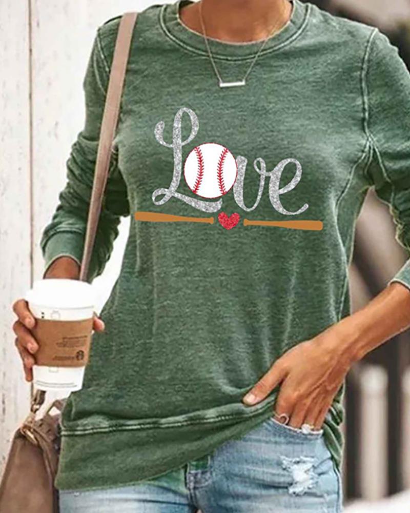 

Letter Print Long Sleeve Casual Tee, Style4