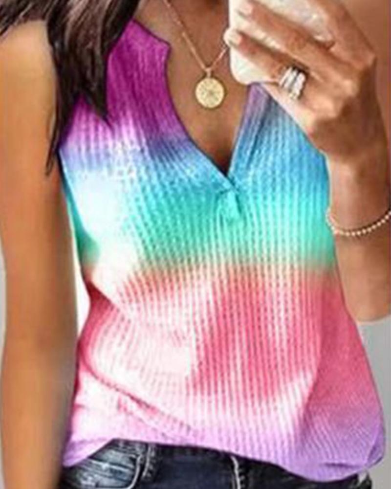 

Flax Gradient Tie Dye Sleeveless Tank, Purple