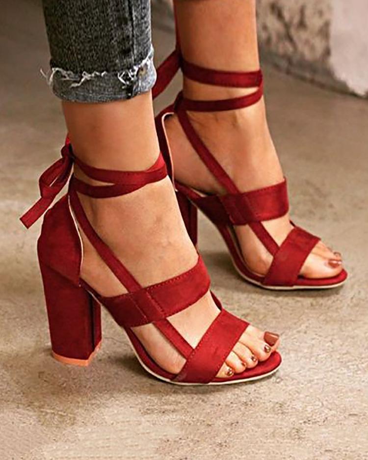 

Fashion Solid Color Chunky Heeled Sandals, Wine red