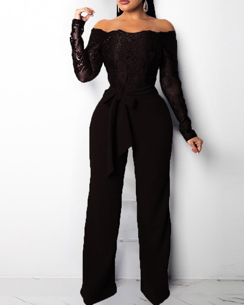 

Off Shoulder Lace Bodice Jumpsuits, Black