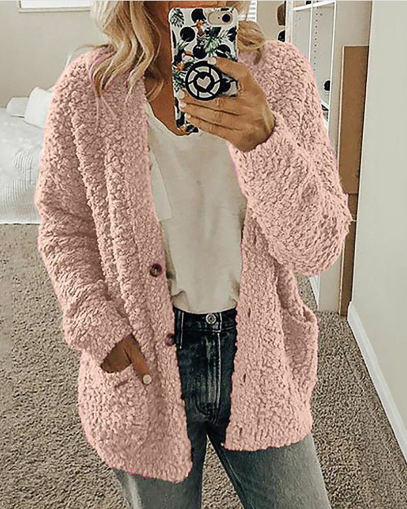 

Solid Polar Fleece Long Sleeve Coat, Pink