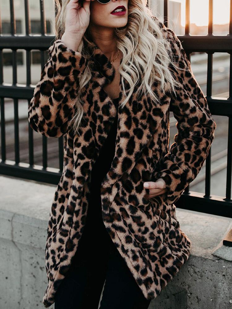 

Leopard Print Casual Faux Fur Coat